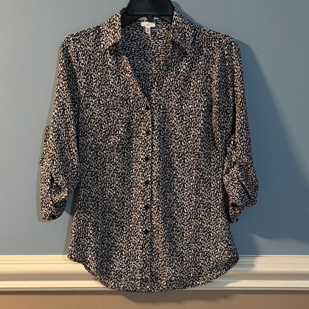 Express Black and White Portofino Slim Button Down Shirt size XS